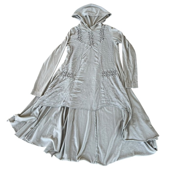 Free People Hooded High Low Tunic Dress Embroidered Drapey Hem Gray Small GUC - Picture 5 of 16